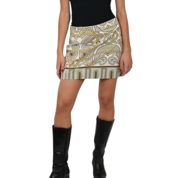 J. Crew Cream Green Paisley Cotton Mini Skirt Size 2 - Picture 1 of 9